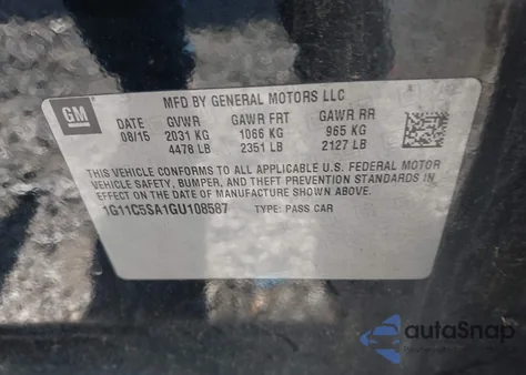 2016 Chevrolet Malibu Limited Lt z USA, uszkodzony, nr VIN 1G11C5SA1GU108587